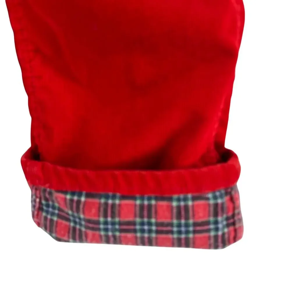 Vintage OshKosh BGosh Kids Corduroy Bib Overalls Size 5 Red Flannel Lined USA